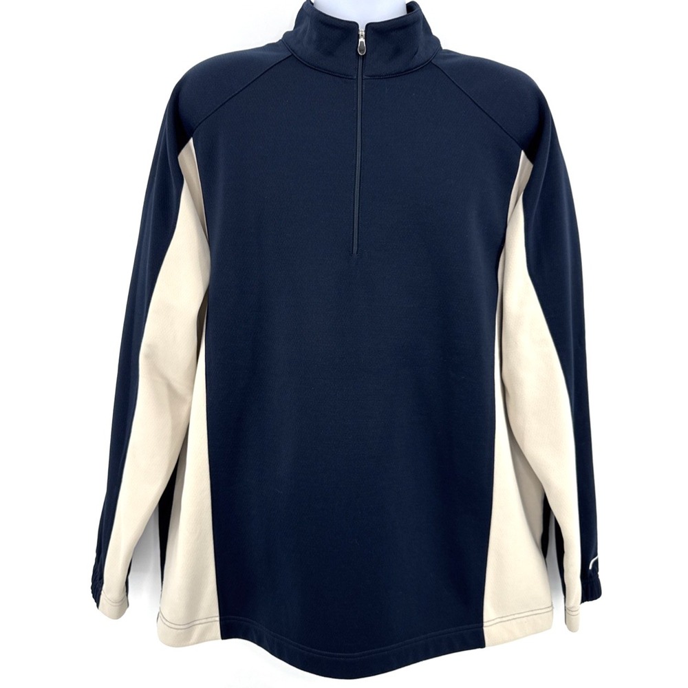 Nike Golf 1/4 Zip Pullover Men's XL Navy Cream Fleece Lined Dri-Fit